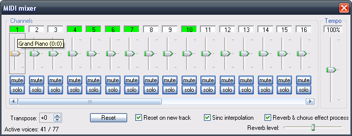 XMPlay MIDI Mixer Panel